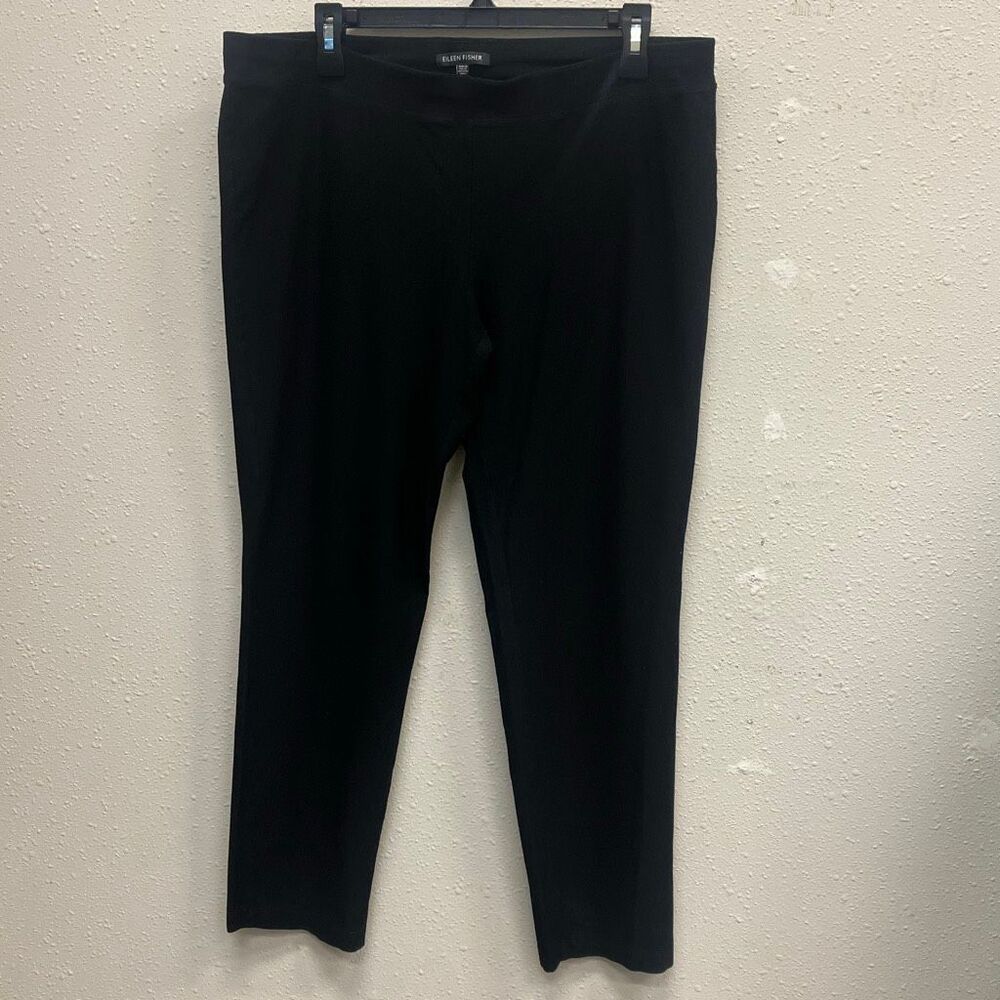 Eileen Fisher Black Pull On Straight Leg Pants Stretchy Large #428